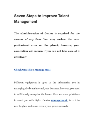 Seven Steps to Improve Talent Management