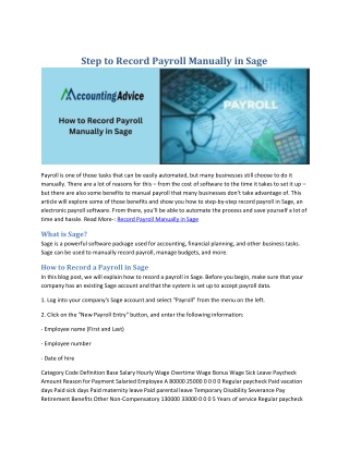 Step : Record Payroll Manually in Sage