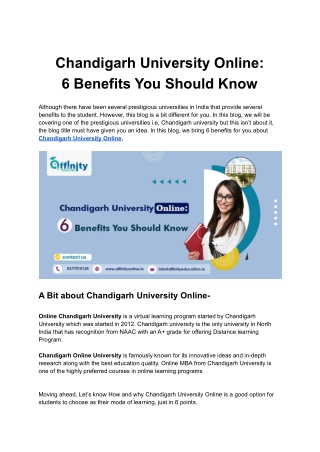 Chandigarh University Online:  6 Benefits You Should Know
