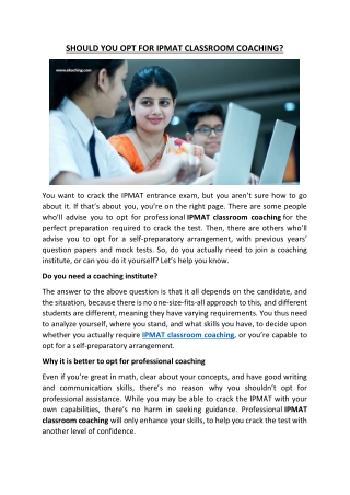 SHOULD YOU OPT FOR IPMAT CLASSROOM COACHING