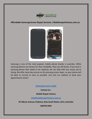 Affordable Samsung Screen Repair Services | Mobilerepairfactory.com.au