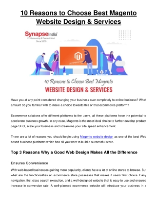 10 Reasons To Choose Best Magento Website Design & Services -PDF