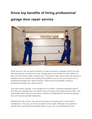 Know top benefits of hiring professional garage door repair service