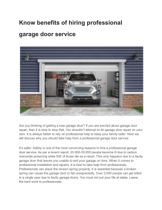 Know benefits of hiring professional garage door service