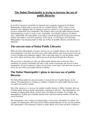 The Dubai Municipality Is Trying To Increase The Use Of Public Libraries