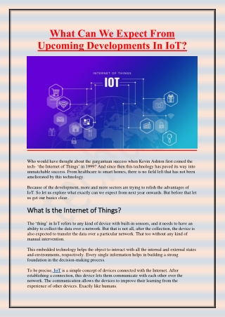 What Can We Expect From Upcoming Developments In IoT