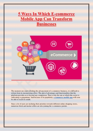 5 Ways In Which E-commerce Mobile App Can Transform Businesses