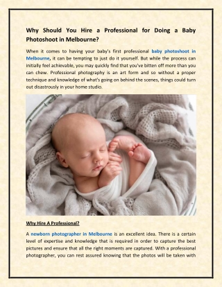 Why Should You Hire a Professional for Doing a Baby Photoshoot in Melbourne