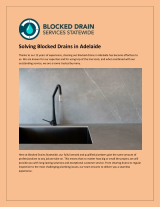 Solving Blocked Drains in Adelaide