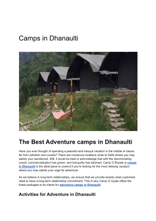 Camps in Dhanaulti - Camp O Royale