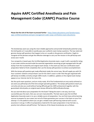 AAPC Certified Anesthesia and Pain Management Coder (CANPC)