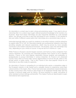 Why Internship in France?