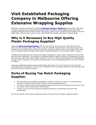 Visit Established Packaging Company in Melbourne Offering Extensive Wrapping Supplies