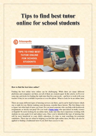 Tips to find best tutor online for school students