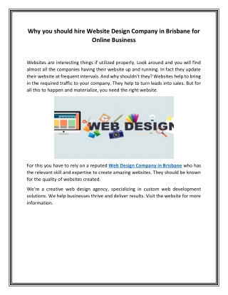 Why you should hire Website Design Company in Brisbane for Online Business