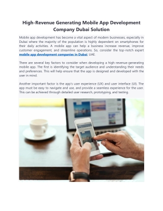High-Revenue Generating Mobile App Development Company Dubai Solution