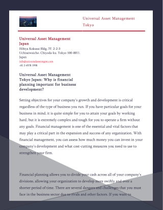 Universal Asset Management Tokyo Japan Why is financial planning important for business development