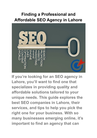 Finding a Professional and Affordable SEO Agency in Lahore