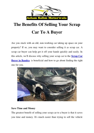 Scrap Car Buyer in Bandra Call-7428590020