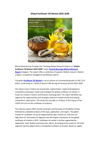 Global Sunflower Oil Market 2022-2028