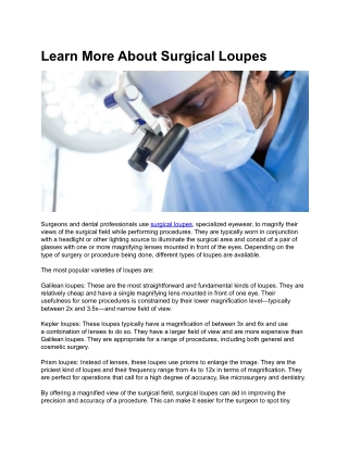 Learn More About Surgical Loupes