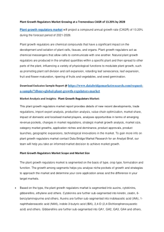 Plant Growth Regulators Market Growing at a Tremendous CAGR of 13.20 by 2028