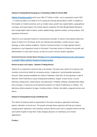 Vitamin D Testing Market Growing at a Tremendous CAGR of 5.4 by 2029