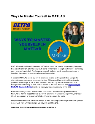 Ways to Master Yourself in MATLAB