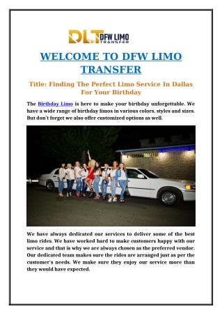 Finding The Perfect Limo Service In Dallas For Your Birthday