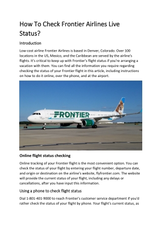 How To Check Frontier Airlines Live Status