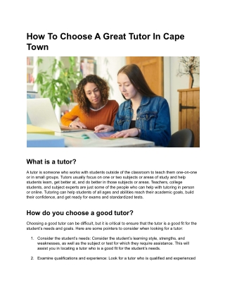 How To Choose A Great Tutor In Cape Town