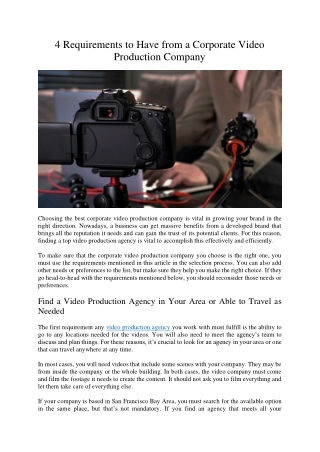 4 Requirements to Have from a Corporate Video Production Company