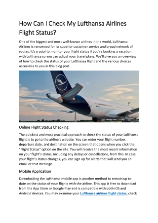 How Can I Check My Lufthansa Airlines Flight Status