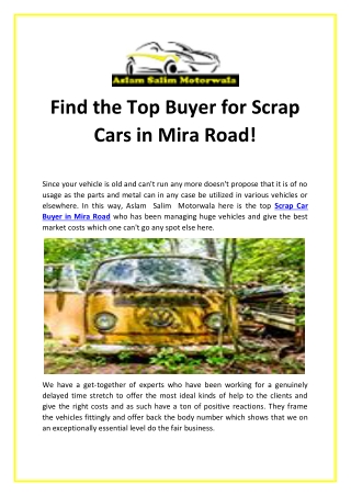 Find the Top Buyer for Scrap Cars in Mira Road