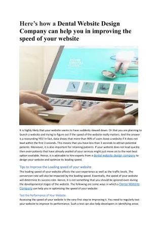 Here’s how a Dental Website Design Company can help you in improving the speed of your website