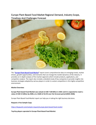 Europe Plant-Based Food Market Regional Demand, Industry Scope, Timelines