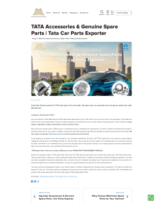 TATA Accessories & Genuine Spare Parts  Tata Car Parts Exporter