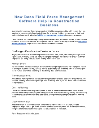 How Does Field Force Management Software Help in Construction Business