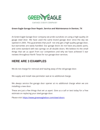 Green Eagle Garage Door Repair, Service and Maintenance in Denton