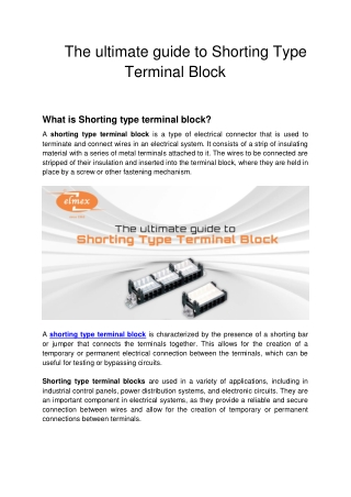 The ultimate guide to Shorting Type Terminal Block