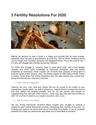 Fertility Resolutions 2020, CRE Dallas Fertility Center - Center for Reproductive Endocrinology