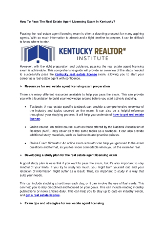 How To Pass The Real Estate Agent Licensing Exam In Kentucky?