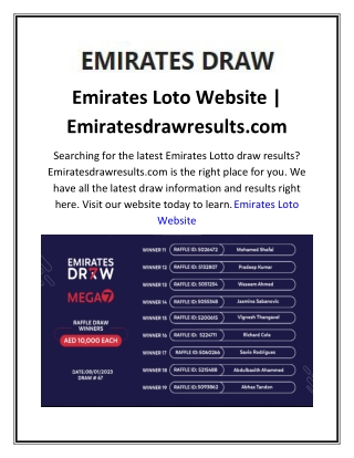 Emirates Loto Website  Emiratesdrawresults.com