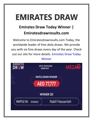 Emirates Draw Today Winner  Emiratesdrawresults.com