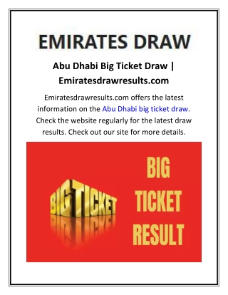 Abu Dhabi Big Ticket Draw  Emiratesdrawresults.com