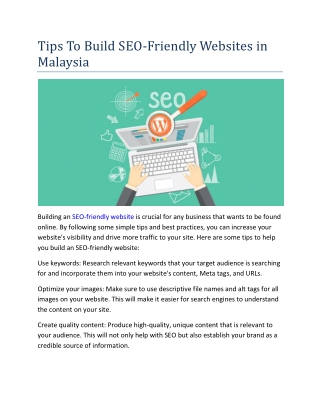 Tips To Build SEO-Friendly Websites in Malaysia