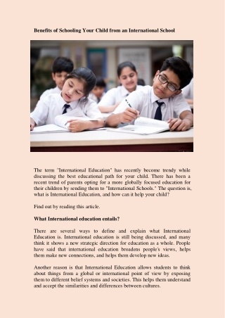 Benefits of schooling your child from an International School