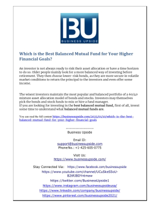 Which is the Best Balanced Mutual Fund for Your Higher Financial Goals