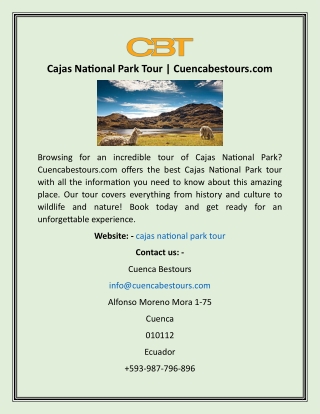 Cajas National Park Tour  Cuencabestours