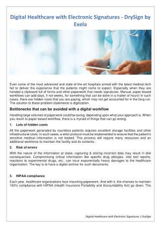 Digital Healthcare with Electronic Signatures - DrySign by Exela